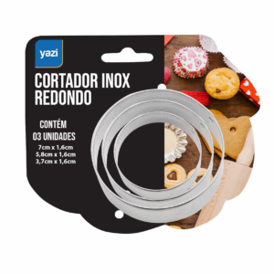 Cortador de massas e biscoitos inox 3 tamanhos formato redondo Yazi
