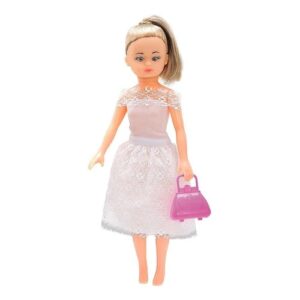 Boneca noiva infantil Cherry Anjo com vestido branco renda + bolsa rosa