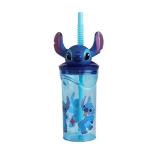 Copo com canudo 3D Stitch 360ml Tuut - Linha Disney