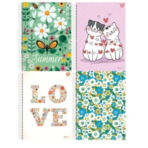 Kit com 4 Caderno universitário menina 200 folhas 10 matérias capa dura Animativa
