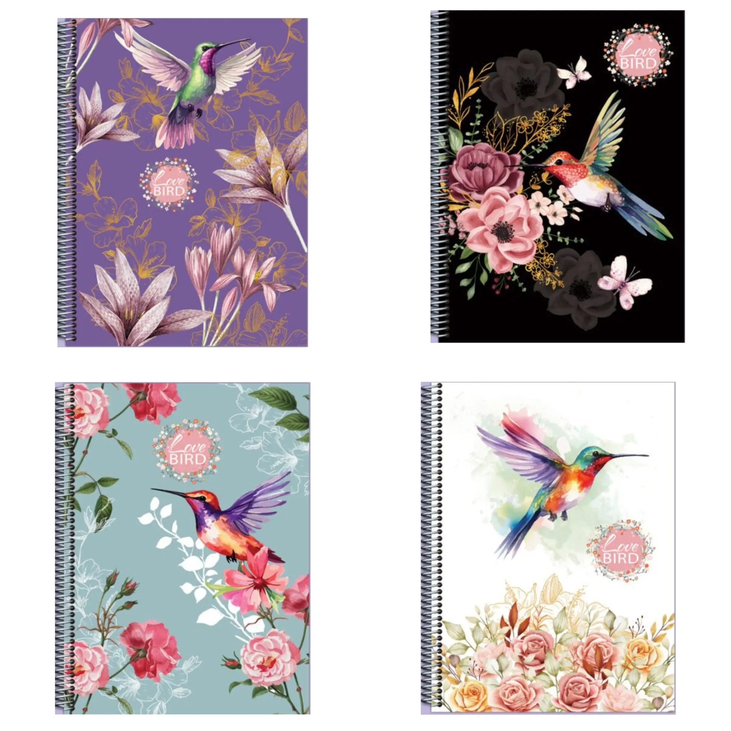 Caderno universitário menina Love Birds pássaros 96 folhas 1 matéria capa dura Máxima