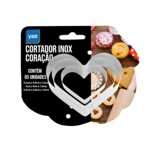 Cortador de massas e biscoitos inox 3 tamanhos formato coração Yazi