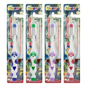 Kit com 12 Escova dental infantil macia cachorrinho CleanB