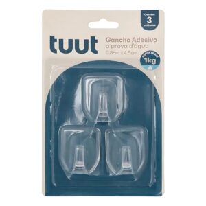 Kit com 3 Gancho Adesivo plástico 3,8x4,6cm Tuut