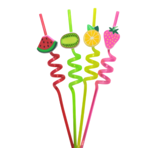 Kit com 4 Canudo espiral divertido para drink tema frutas reutilizável Silver Festas