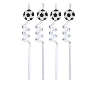 Kit com 4 Canudo espiral para drink tema futebol reutilizável Silver Festas