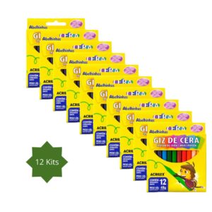 Kit com 12 caixas Giz de cera com 12 cores Acrilex