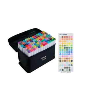 Conjunto 96 Canetinhas Marcador duas pontas profissional e artísticos LeoArte