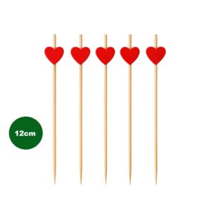 Kit com 20 Palito bambu com coração espeto para petisco 12cm decorativo para aperitivo Silver Festas
