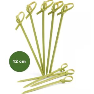 Kit com 20 Palito bambu em nó espeto para petisco 12cm decorativo para aperitivo Silver Festas