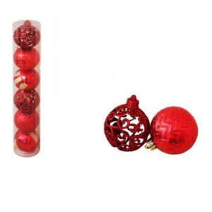 Kit com 6 Bola de natal 6cm vermelha mista – enfeite bolinhas de natal Wincy