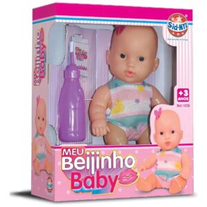 Boneca meu beijinho baby com mamadeira e fraldinha Sid-Nyl