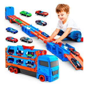 Caminhão cegonhera com pista + 2 carrinhos Dm Toys