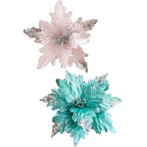 Flor artificial poinsetia com lantejoula e glitter – decoração natal Wincy