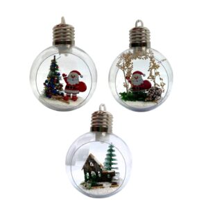 Bola de natal transparente aberta com decoração e led - enfeite para arvore Wincy