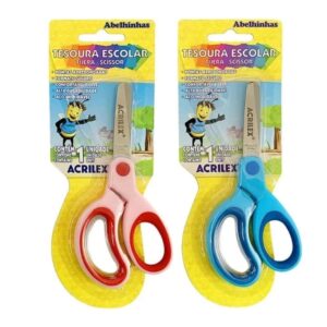 Tesoura escolar infantil ponta redonda aço inoxidável Acrilex