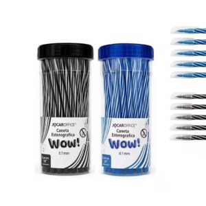 Kit com 30 Caneta esferográfica 0.7 wow fun preta e azul Jocar Office