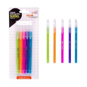 Kit com 5 Caneta esferográfica 1.0mm sunset colorida Jocar Office