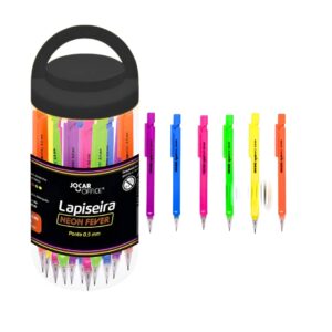 Kit com 24 Lapiseira 0.7 neon fever colorida Jocar Office