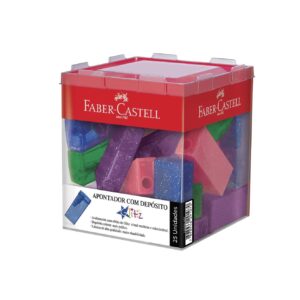Apontador com deposito glitiz Faber Castell - pote com 25 unidades