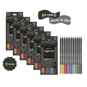 Kit com 6 caixa Lápis de cor carbon redondo com 12 cores Leo&Leo
