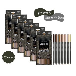 Kit com 6 caixa Lápis de cor carbon tons de pele redondo com 12 cores Leo&Leo