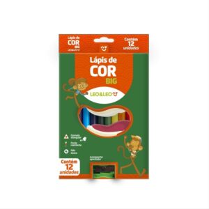 Lápis de cor jumbo big 12 cores + apontador Leo&Leo