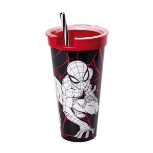 Copo 2 em 1 com canudo e compartimento 540ml Homem Aranha Plasútil
