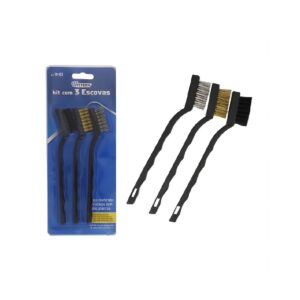 Kit com 3 Escova de aço, latão e nylon multiuso Western