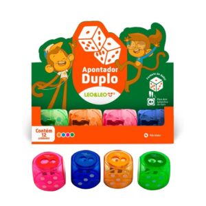 Kit com 12 Apontador duplo com deposito formato de dado Leo&Leo