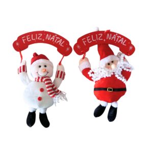 Guirlanda pendente Papai noel e Boneco de neve com placa de feliz natal – decoração enfeite natal Wincy