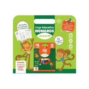 Livro pedagógico de colorir com números + 12 lápis + cartelas de adesivo Leo&Leo