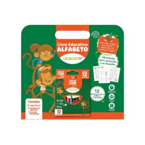 Livro pedagógico de colorir Alfabeto + 12 lápis + cartelas de adesivo Leo&Leo
