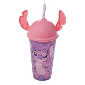 Copo com tampa ludica e canudo Stitch Angel 500ml Plasútil