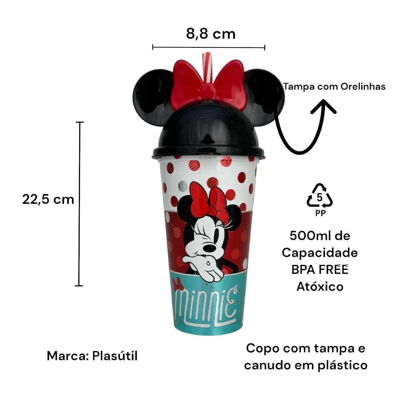 Copo com orelha minnie 500ml - 32285 (2)
