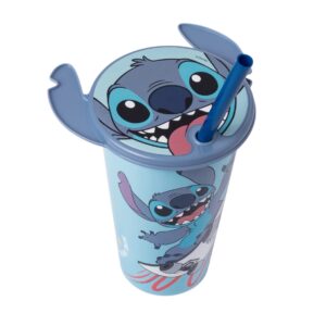 Copo refri com canudo e tampa de orelha flat 500ml Stitch Plasútil