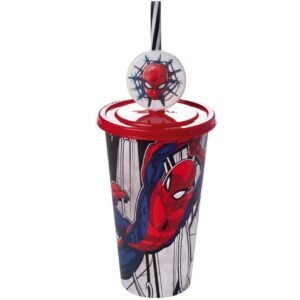 Copo refri infantil com canudo e pin 500ml Homem-Aranha Plasútil