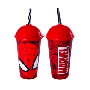 Copo shake infantil com canudo 500ml Homem Aranha Plasútil